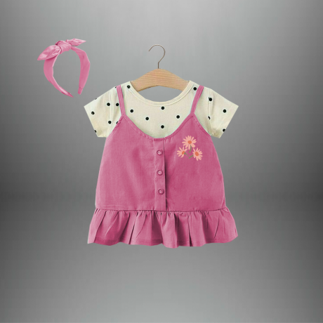 Toddler’s pinafore dress with a top and a free hairband-RKFCTT076