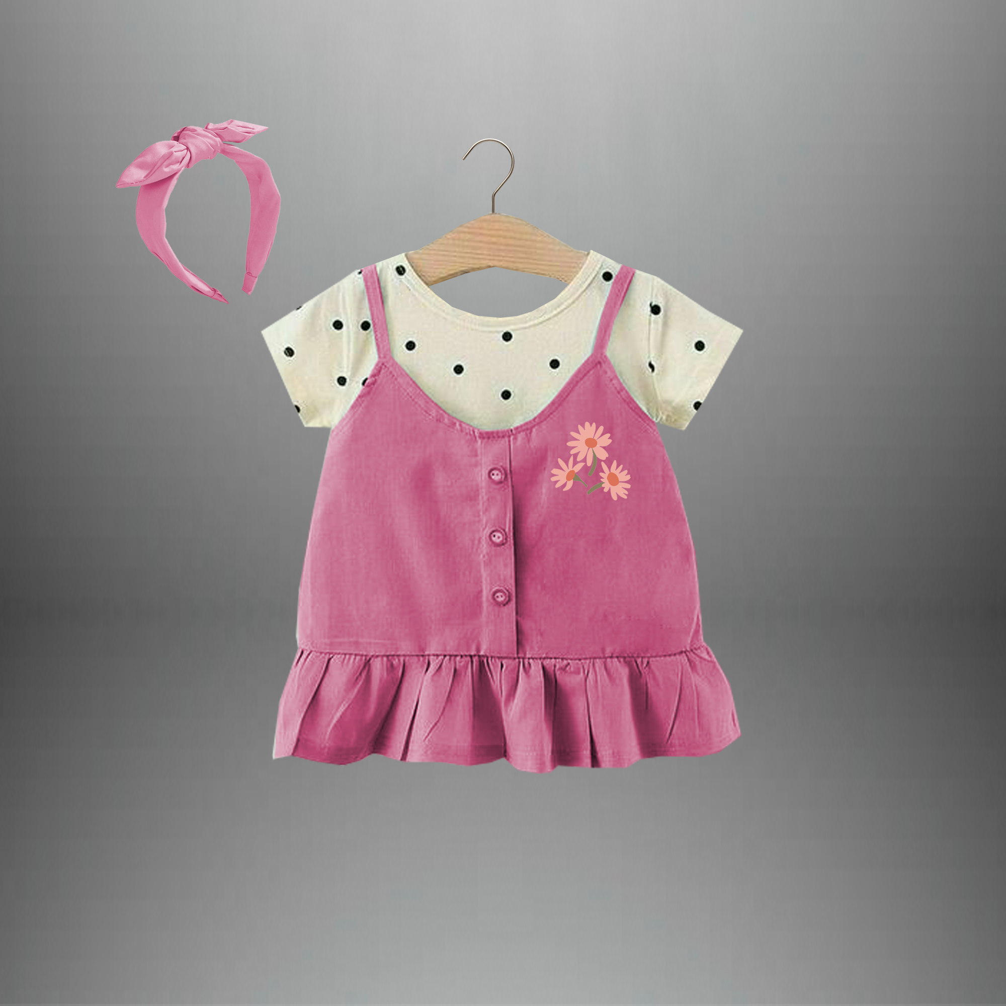 Toddler's pinafore dress with a top and a free hairband-RKFCTT076