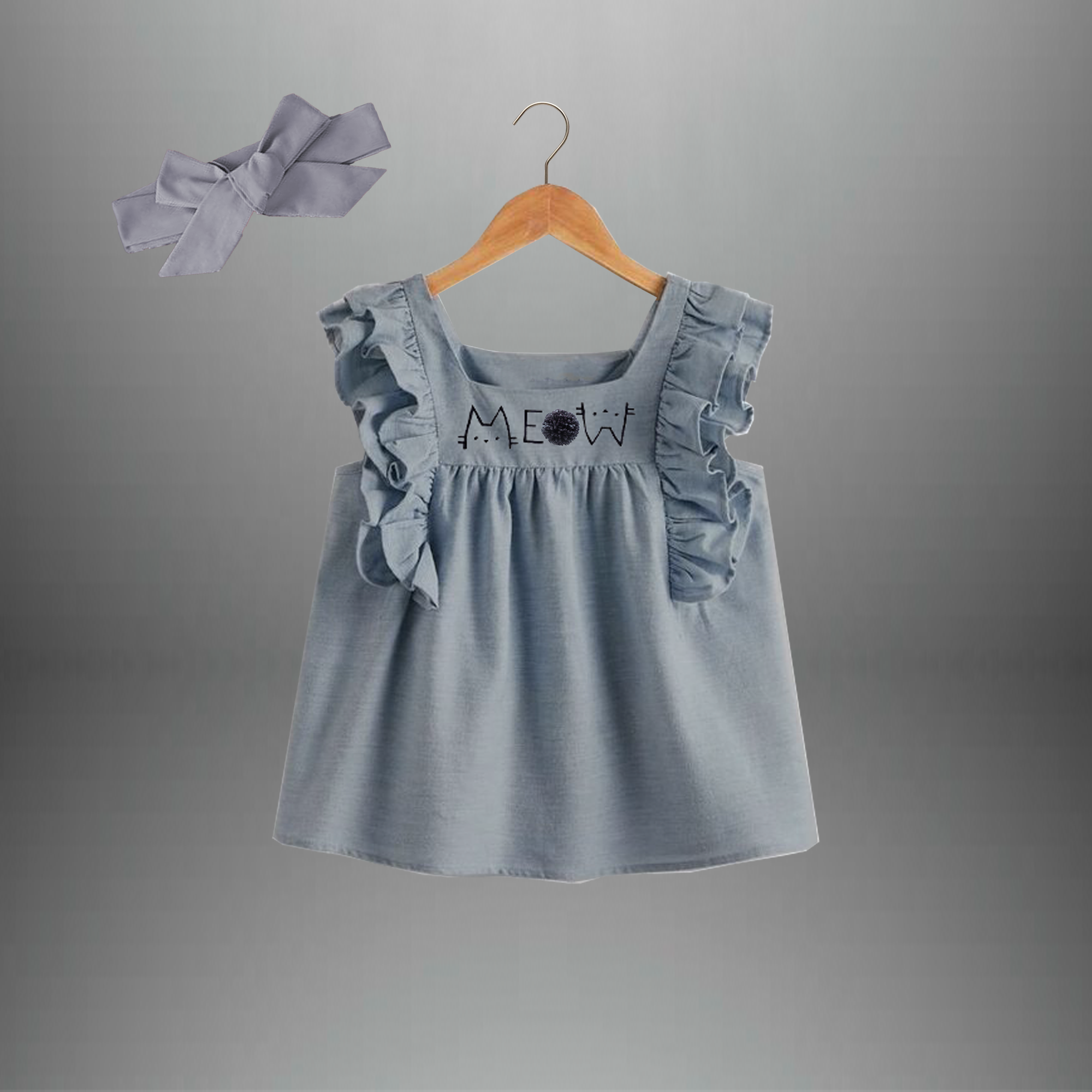 Toddler's dress with fluttered sleeves and a free hairband-RKFCTT077