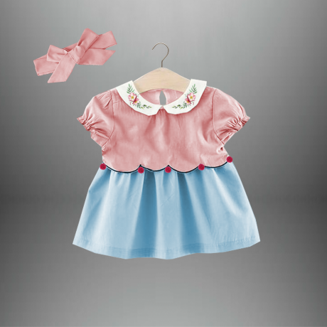 Toddler’s pretty color blocked dress with a free hairband-RKFCTT072