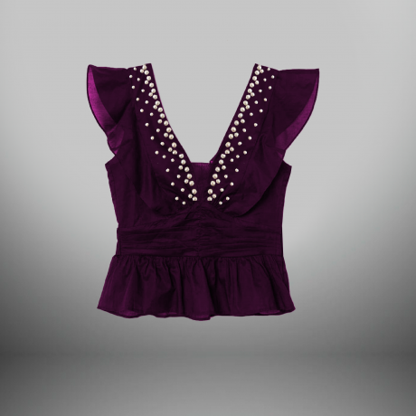 Purple top with Pearl embellishment and fluttered sleeves-RET111