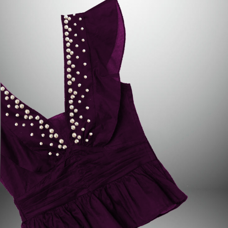 Purple top with Pearl embellishment and fluttered sleeves-RET111