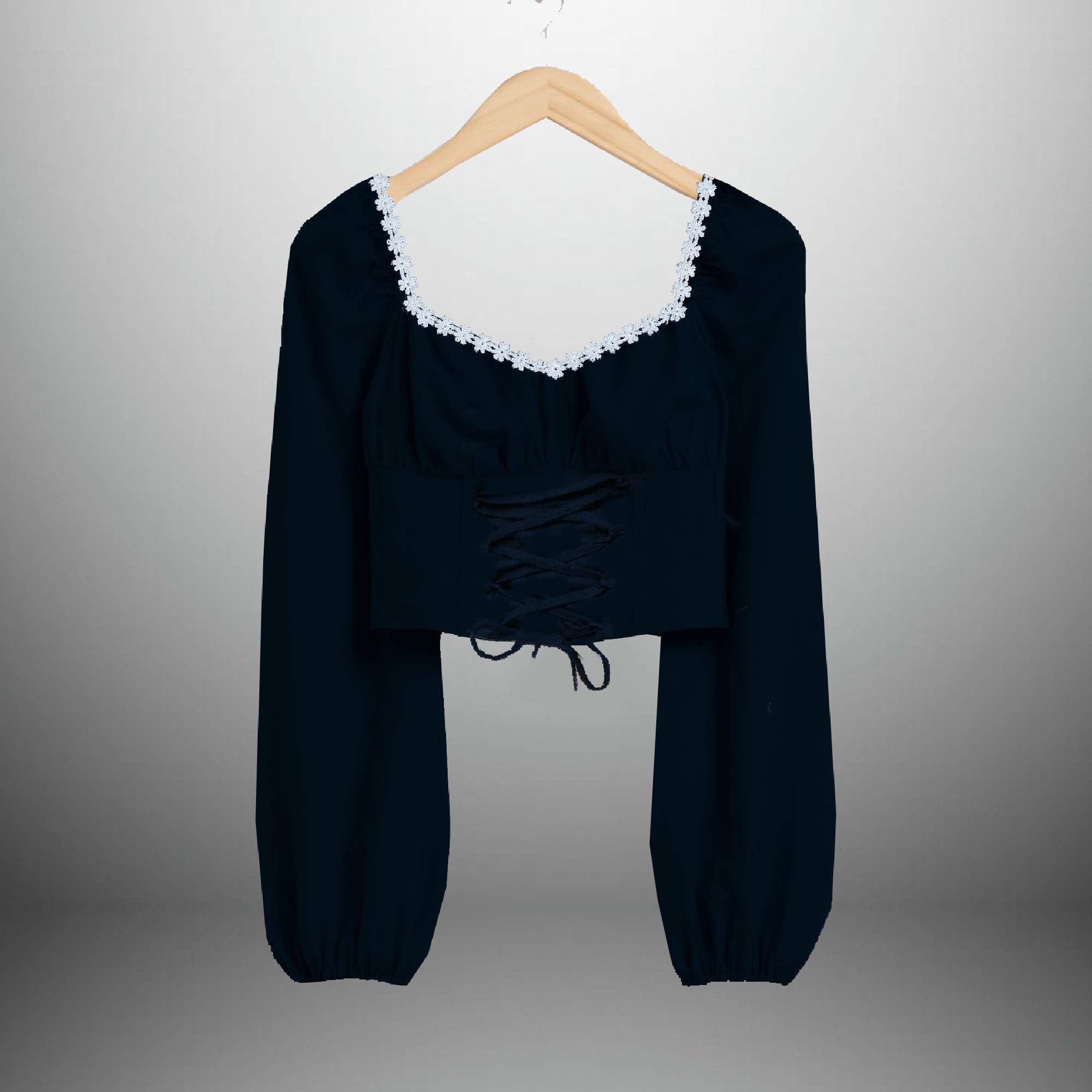 Midnight blue corset style  top with lace border-RCT135