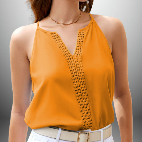 Yellow  spaghetti top with lace-RET112