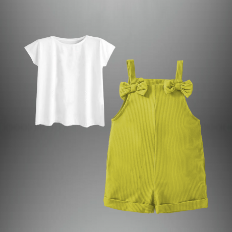 Girl’s 2 piece set of A t-shirt and a short dungree-RKFCW418