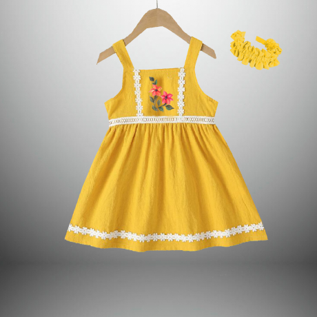 Girl’s yellow dress with laces on it -RKFCW413