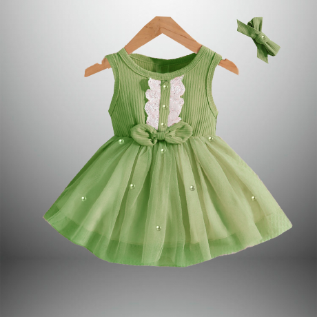 Girl’s flared frock with laces and pearls embellishment -RKFCW416