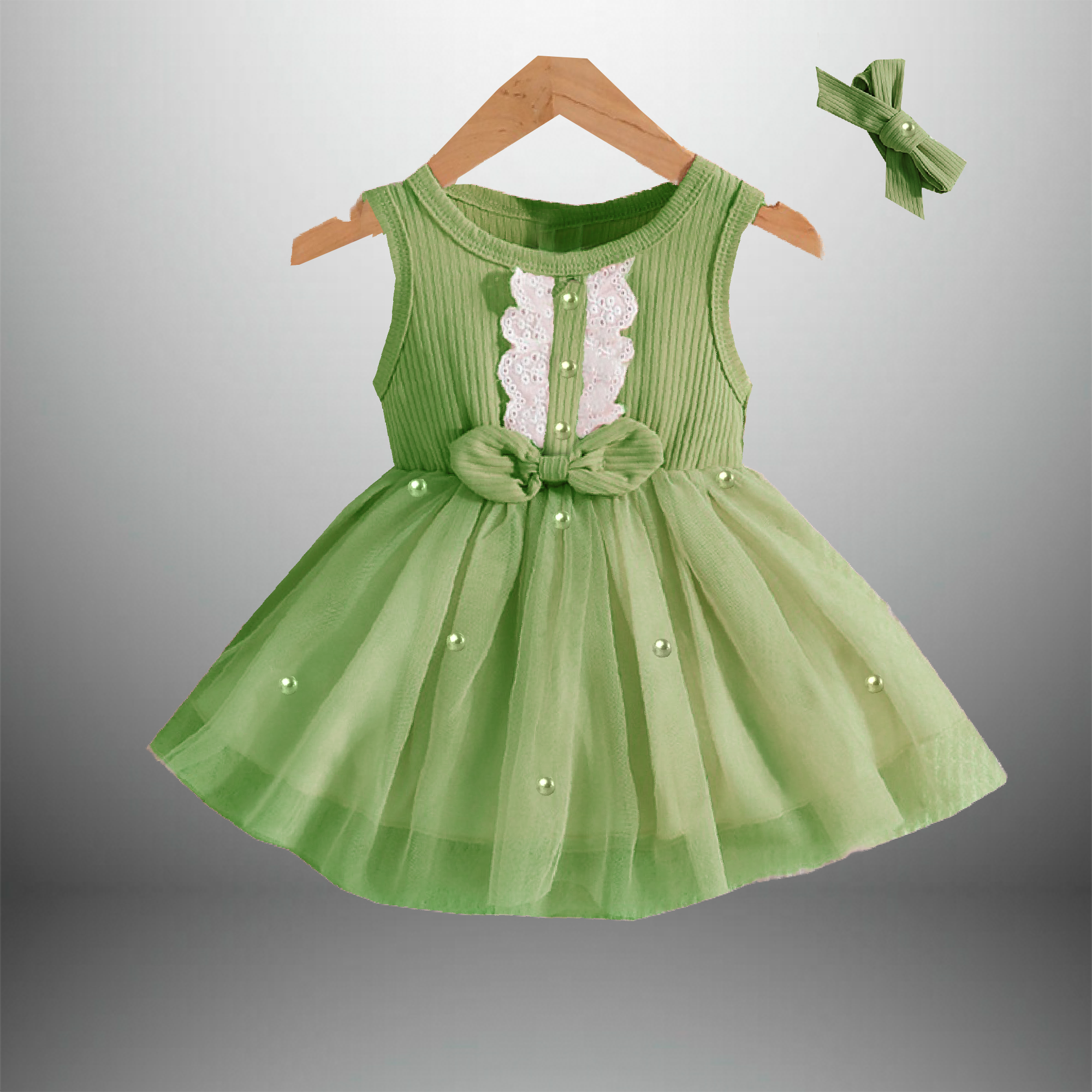 Girl's flared frock with laces and pearls embellishment -RKFCW416