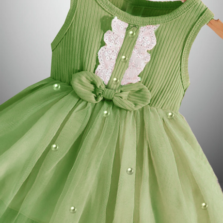 Girl’s flared frock with laces and pearls embellishment -RKFCW416