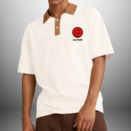 Men’s off white t-shirt with uzumaki symbol and back print-RKTM014
