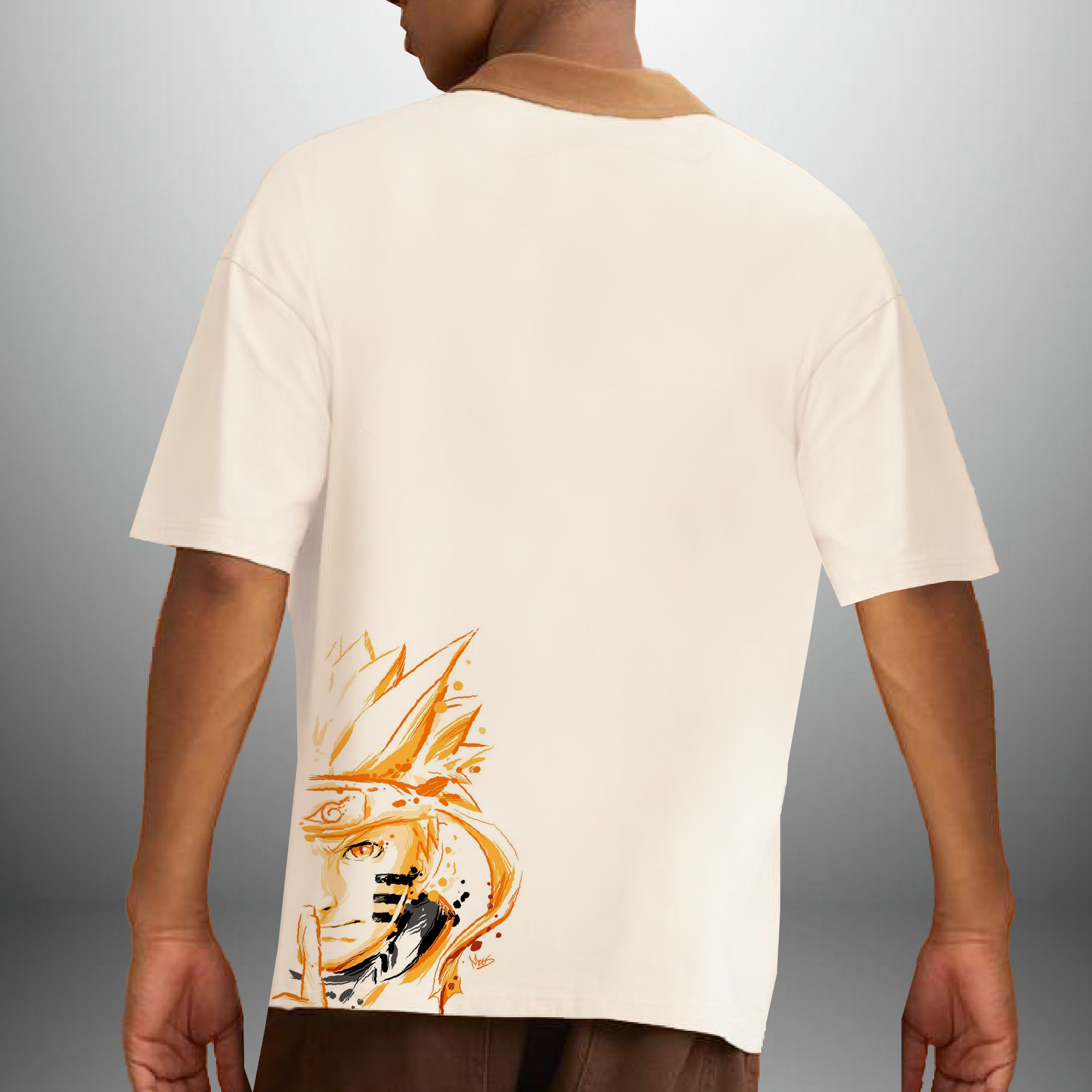 Men's off white t-shirt with uzumaki symbol and back print-RKTM014
