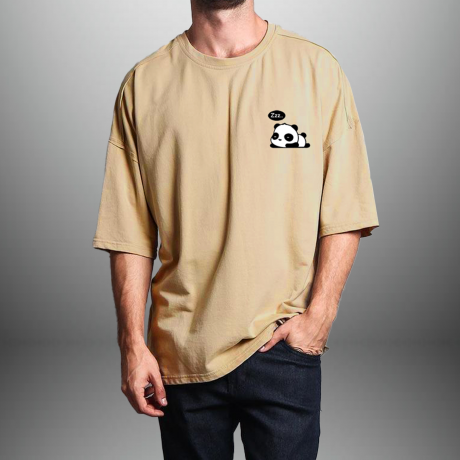 Men’s beige T-shirt with a sleepy panda-RKTM010
