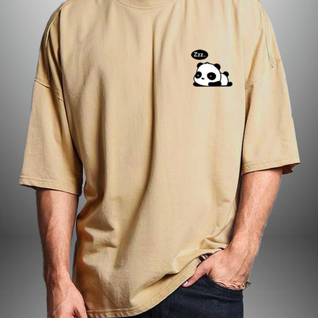 Men’s beige T-shirt with a sleepy panda-RKTM010
