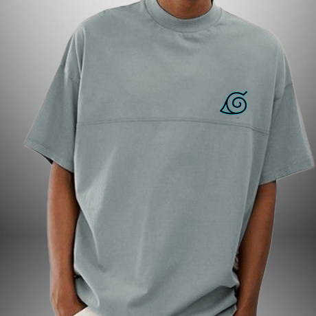 Men’s sky grey round neck T-shirt with naruto symbol-RKTM009
