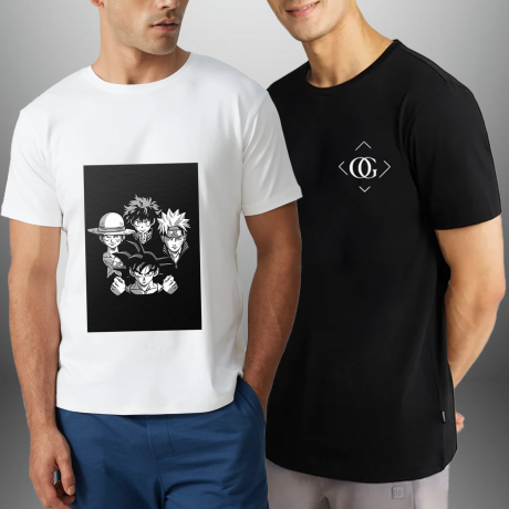 Pack Of 2 Men’s  Black & White Graphic Printed T-Shirts-RKTMCO002