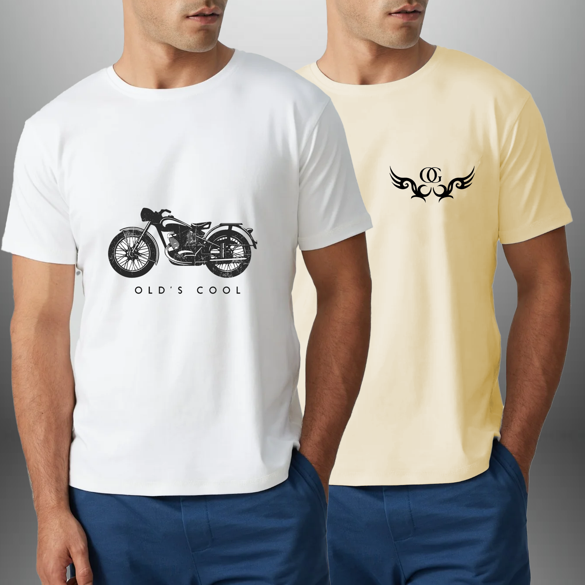 Pack Of 2 Men's  Light Yellow & White Graphic Printed T-Shirts-RKTMCO003