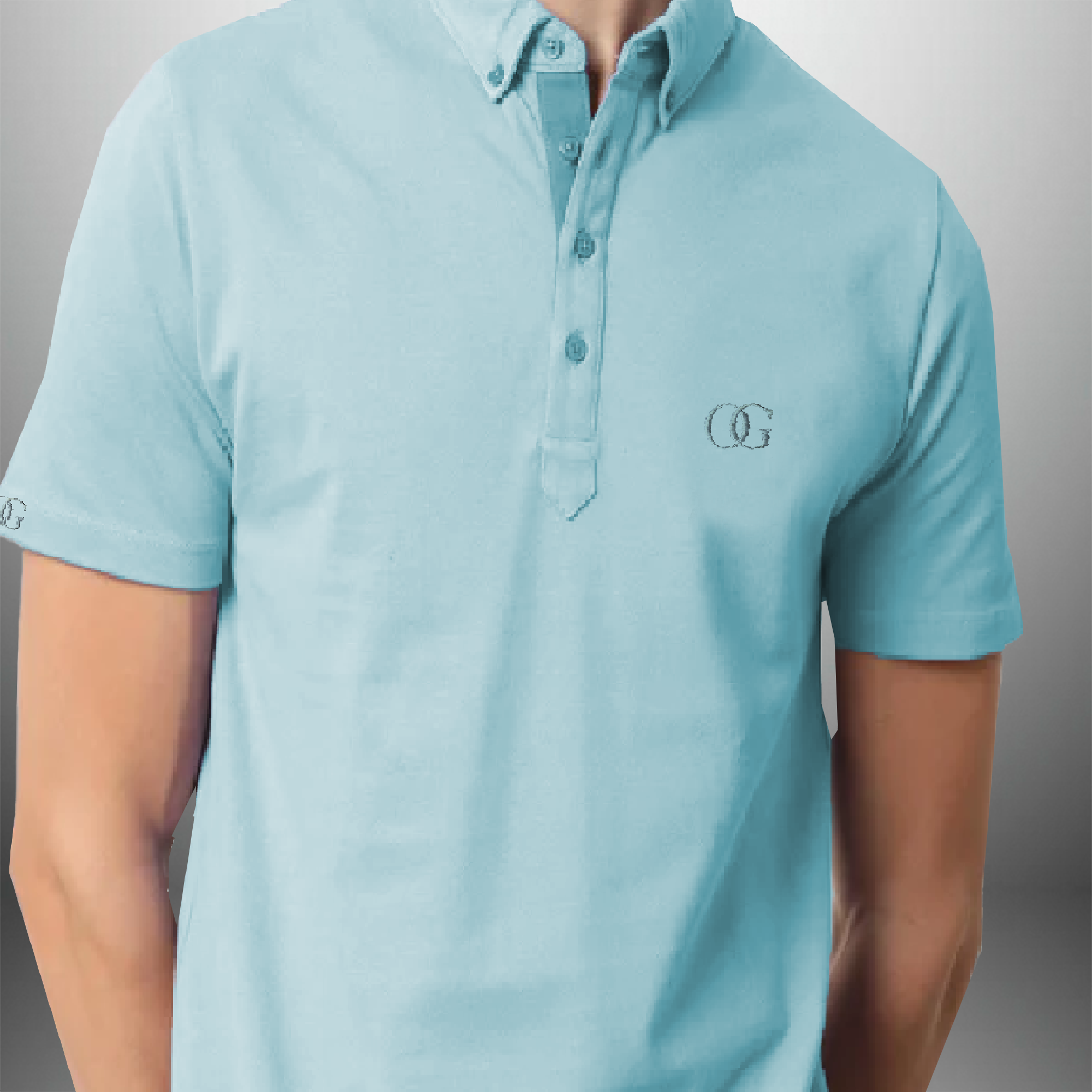 Men's ice blue collared T-shirt with OG logo-RKTM012