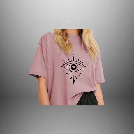 Women’s solid nude T-shirt with eye lash Print-RKTW013