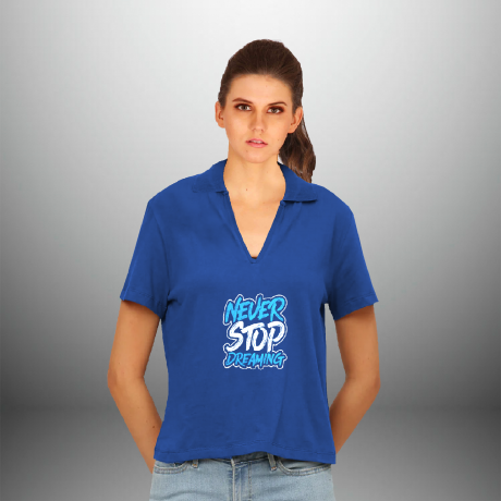 Women’s Blue V Neck Collar T-Shirt-RKTW003