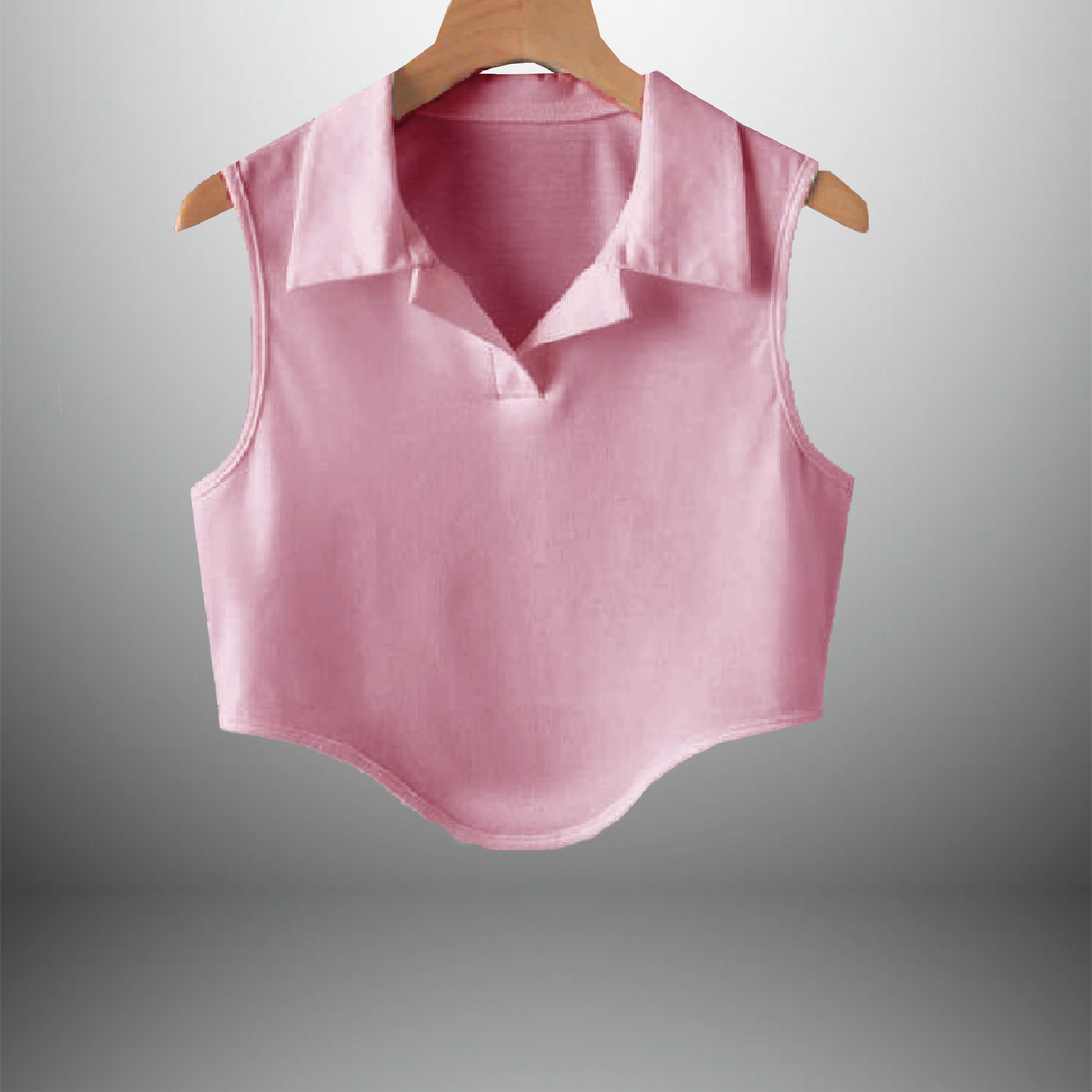 Women's Light Pink Sleeveless Tee With Collar-RKTW005
