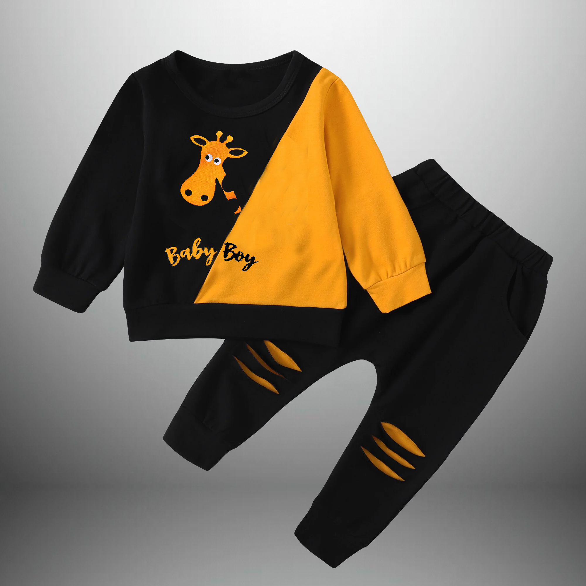 Boy's 2 piece set of a full sleeve t-shirt with trouser and giraffe motif-RKFCW430