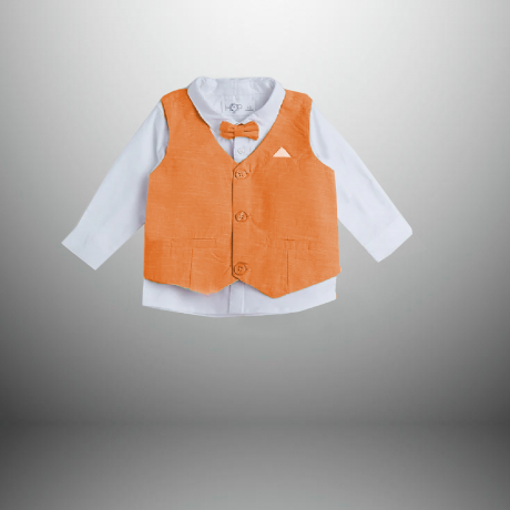 Boy’s Khadi blend 3 piece set of a shorts, Shirt and a waistcoat  with a bow-RKFCW428