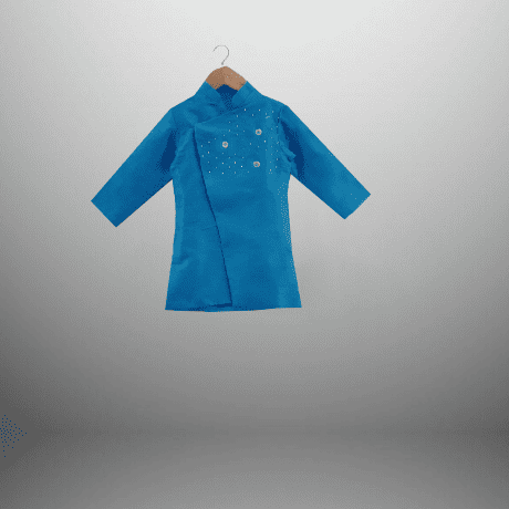 Boy’s blue kurta and white pyjama set with beautiful kundhan work embellishment-RKFCW448