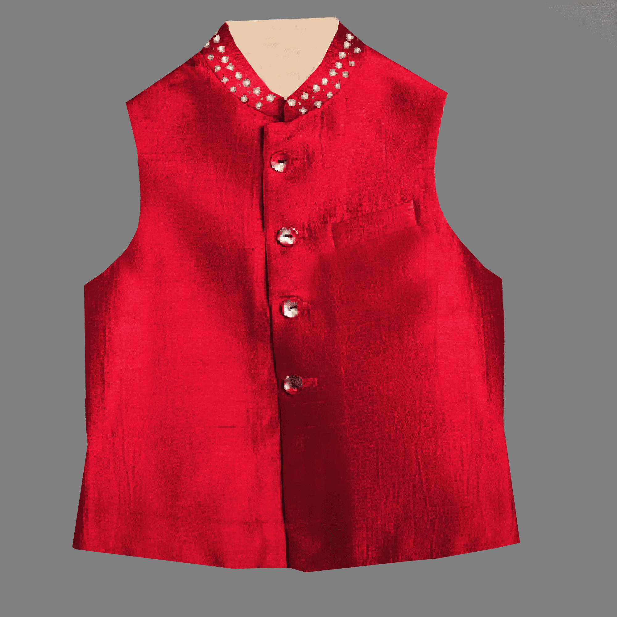 Boy's casual red color button down waistcoat with kundhan embellishment-RKFCW449