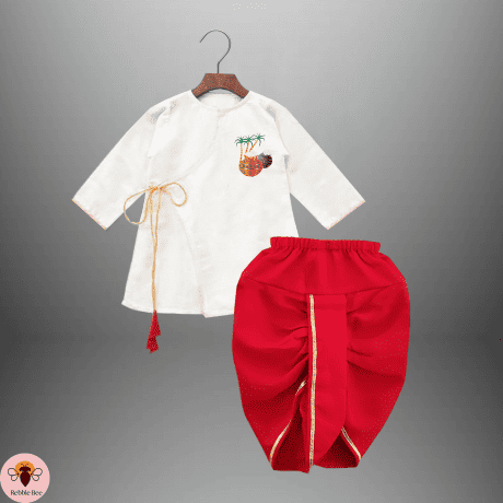 Boy’s traditional wear red Dhoti and white kurta for festive look-RKFCW440