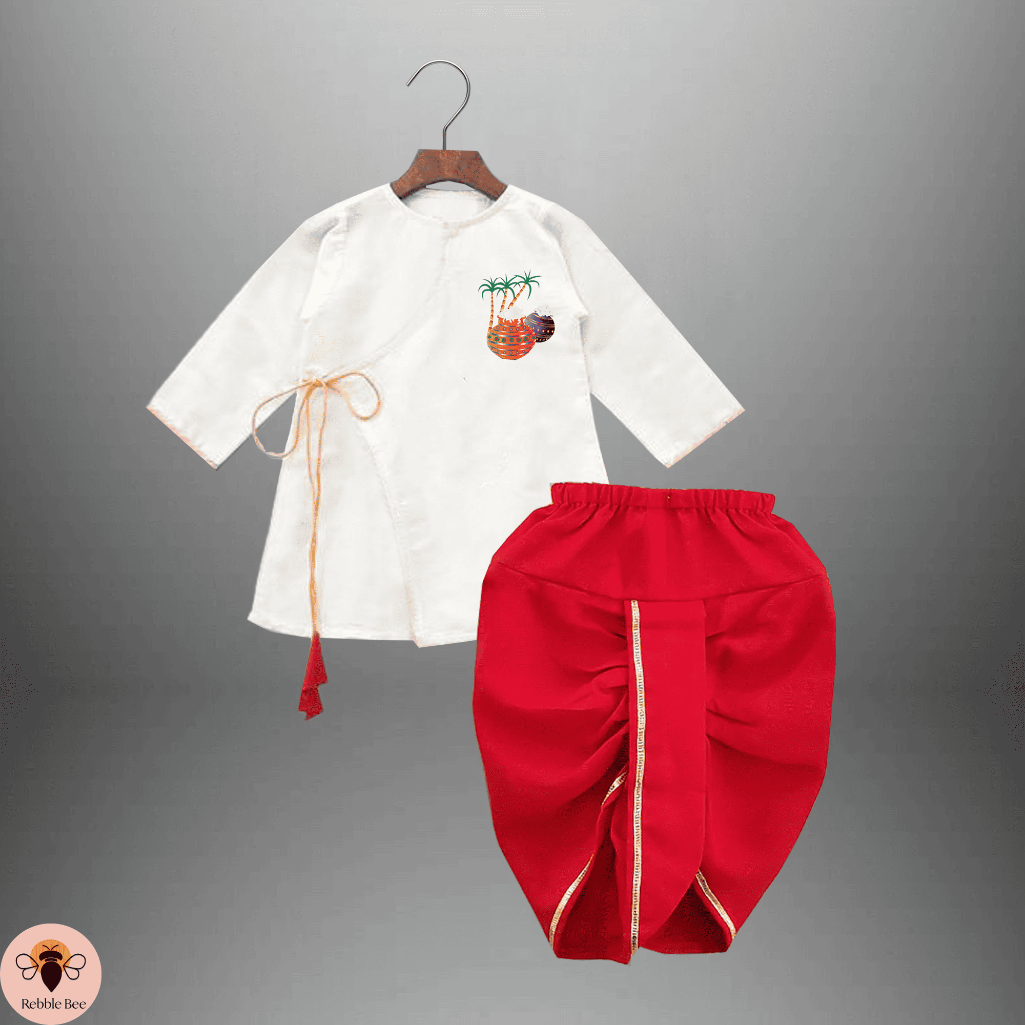 Boy's traditional wear red Dhoti and white kurta for festive look-RKFCW440