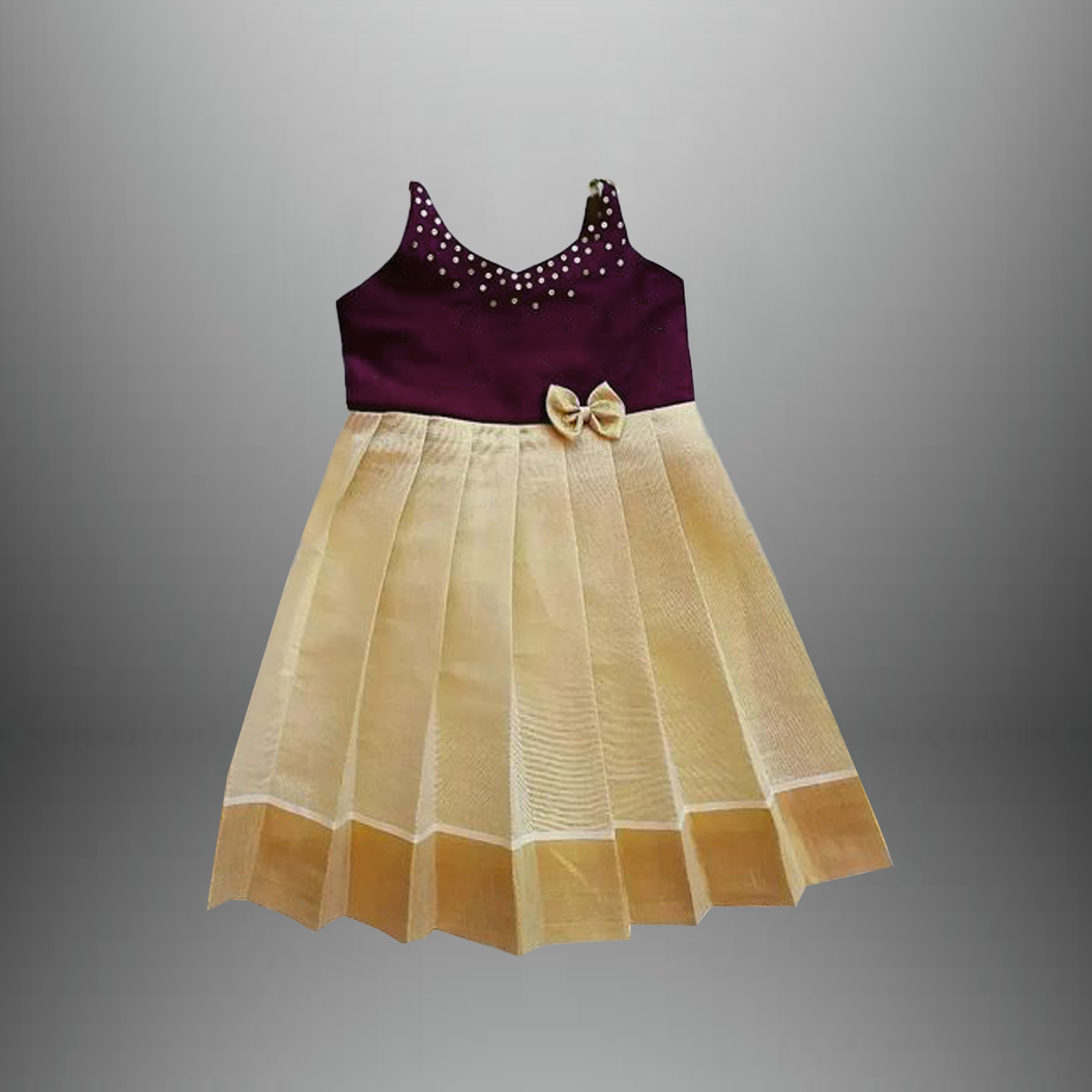 Girl's Two colored dress with pearl embellishment-RKFCW432