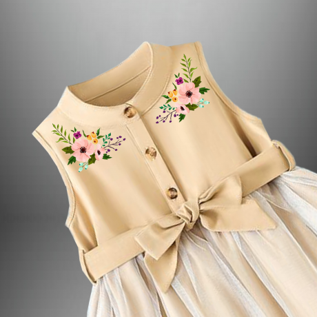 Girl’s pretty  Beige  party dress with a free hairband-RKFCW423
