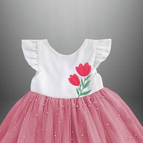 Girl’s White and pink party dress with pearl embellishment and a free hairband-RKFCW424
