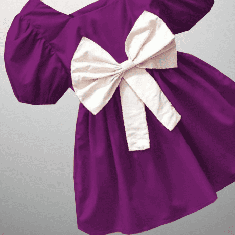 Girl’s purple satin dress with a cute bow and a free scrunchie-RKFCW457