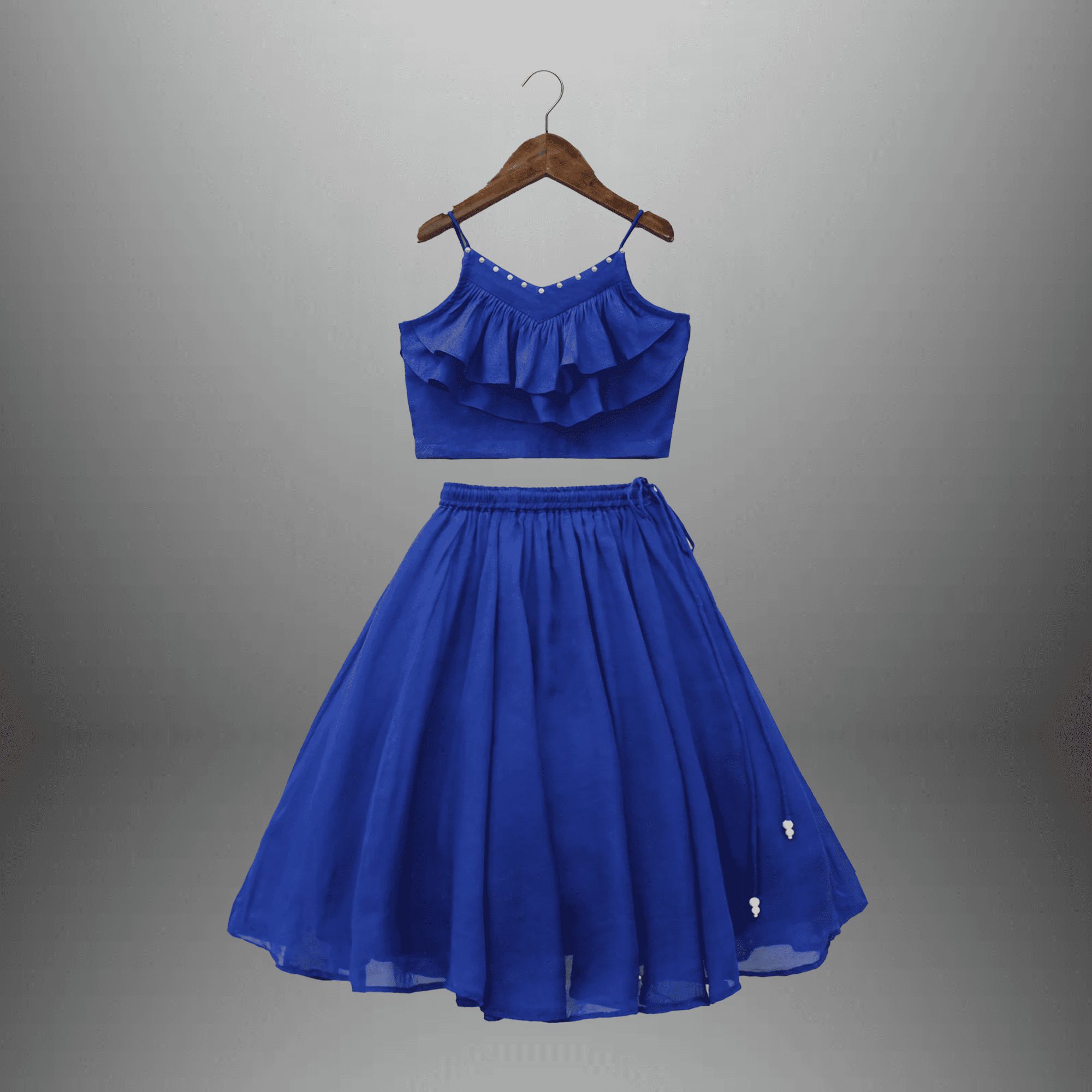 Girl's royal blue sleeveless top and flared lehenga-RKFCW446