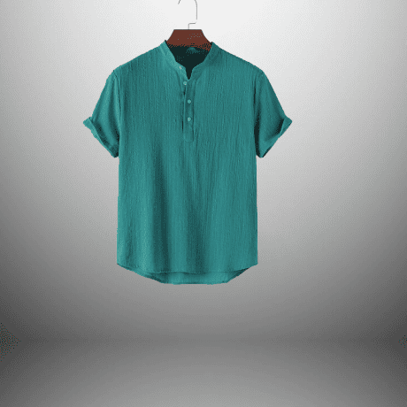 Men’s teal blue Half sleeve kurta style shirt-RMS007