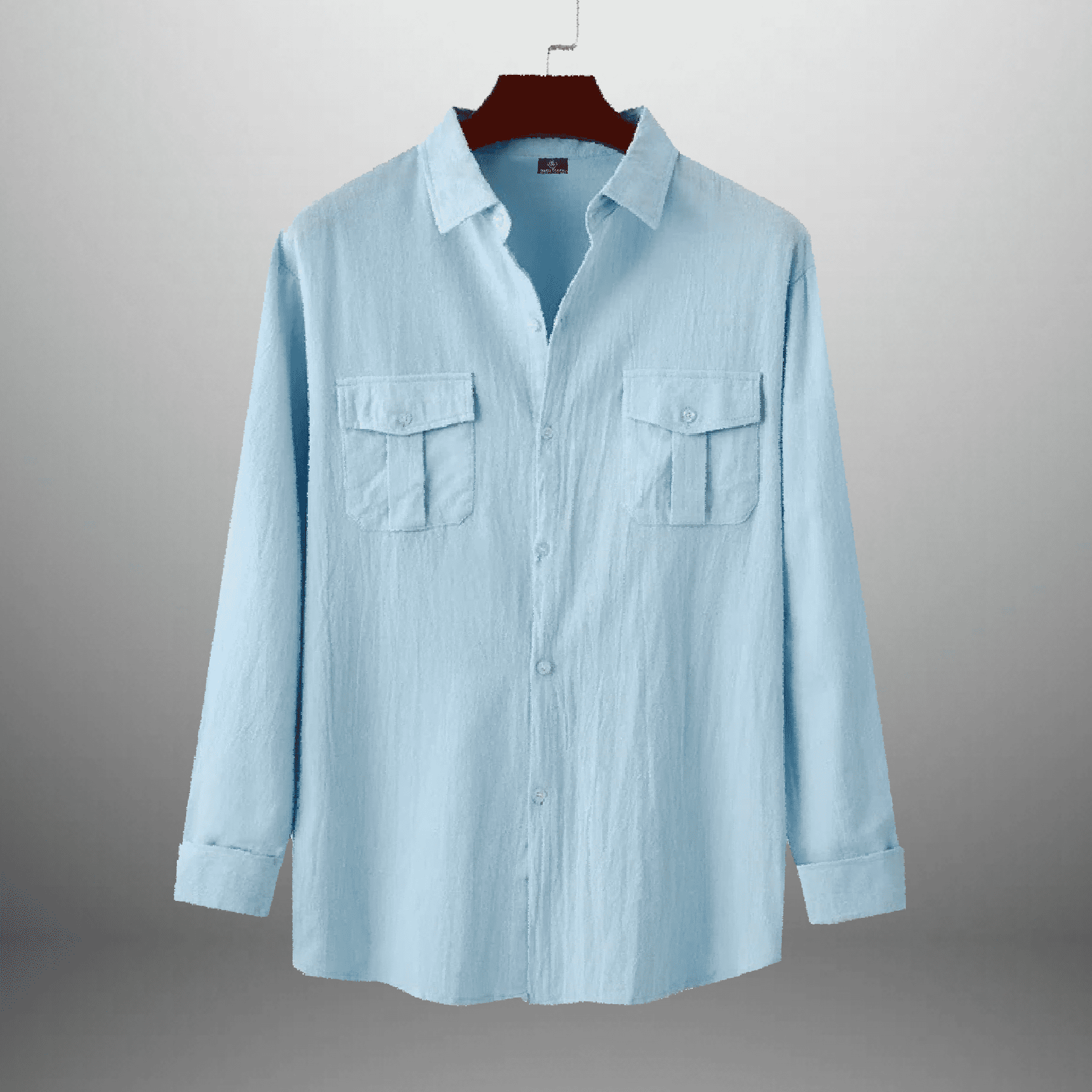 Men's light blue linen shirt with front pockets-RMS002