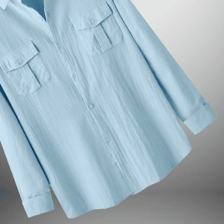 Men’s light blue linen shirt with front pockets-RMS002