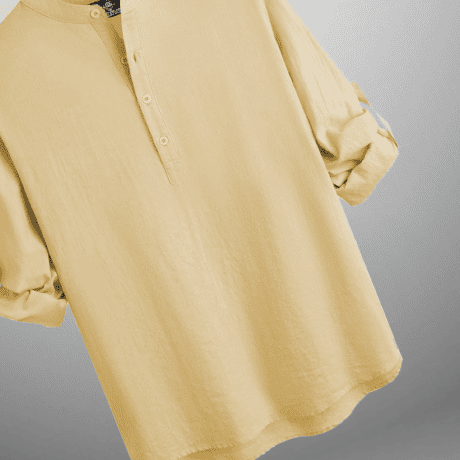 Men’s light yellow full sleeve kurta style shirt-RMS004