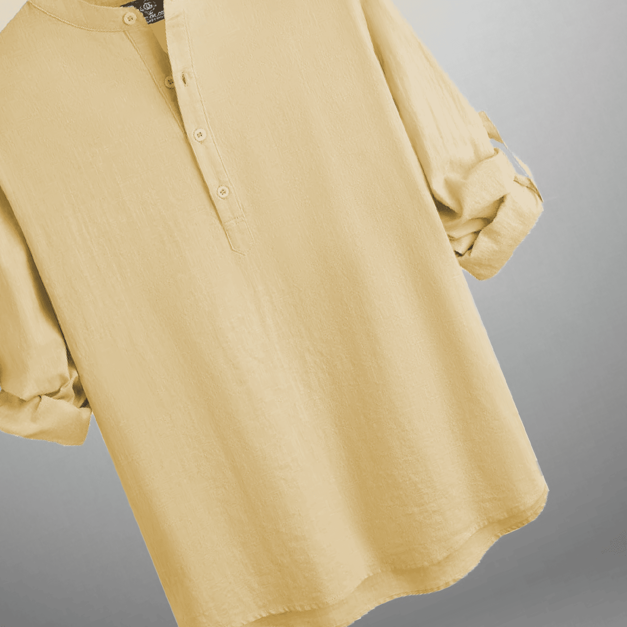 Men's light yellow full sleeve kurta style shirt-RMS004