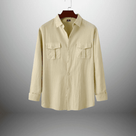 Men’s light yellow linen shirt with front pockets-RMS001