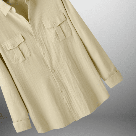 Men’s light yellow linen shirt with front pockets-RMS001