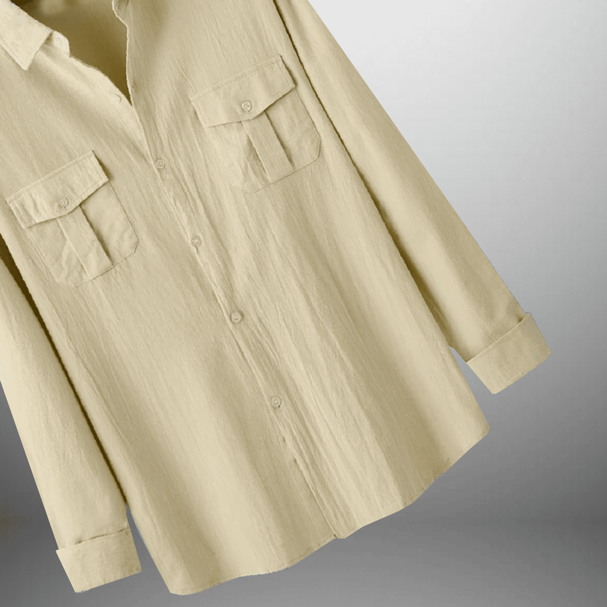 Men's light yellow linen shirt with front pockets-RMS001