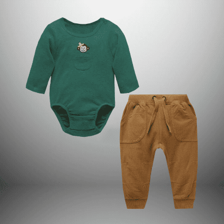 Toddler boy’s teal blue sweatshirt with a tan brown pant-RKFCTT086