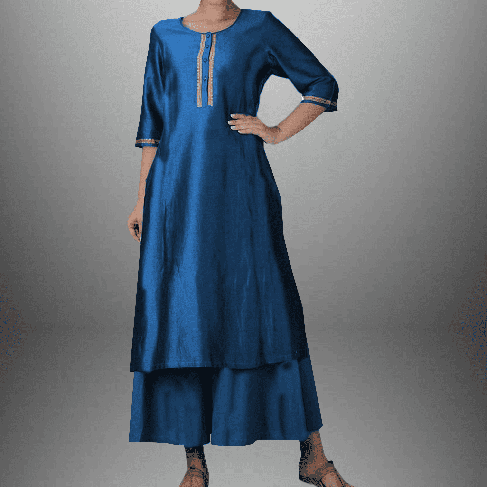Women's Blue 3/4th sleeve kurti with flared Palazzo-RWKS026