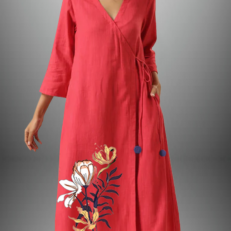 Women’s overlapped kurti with floral motif with pant-RWKS020