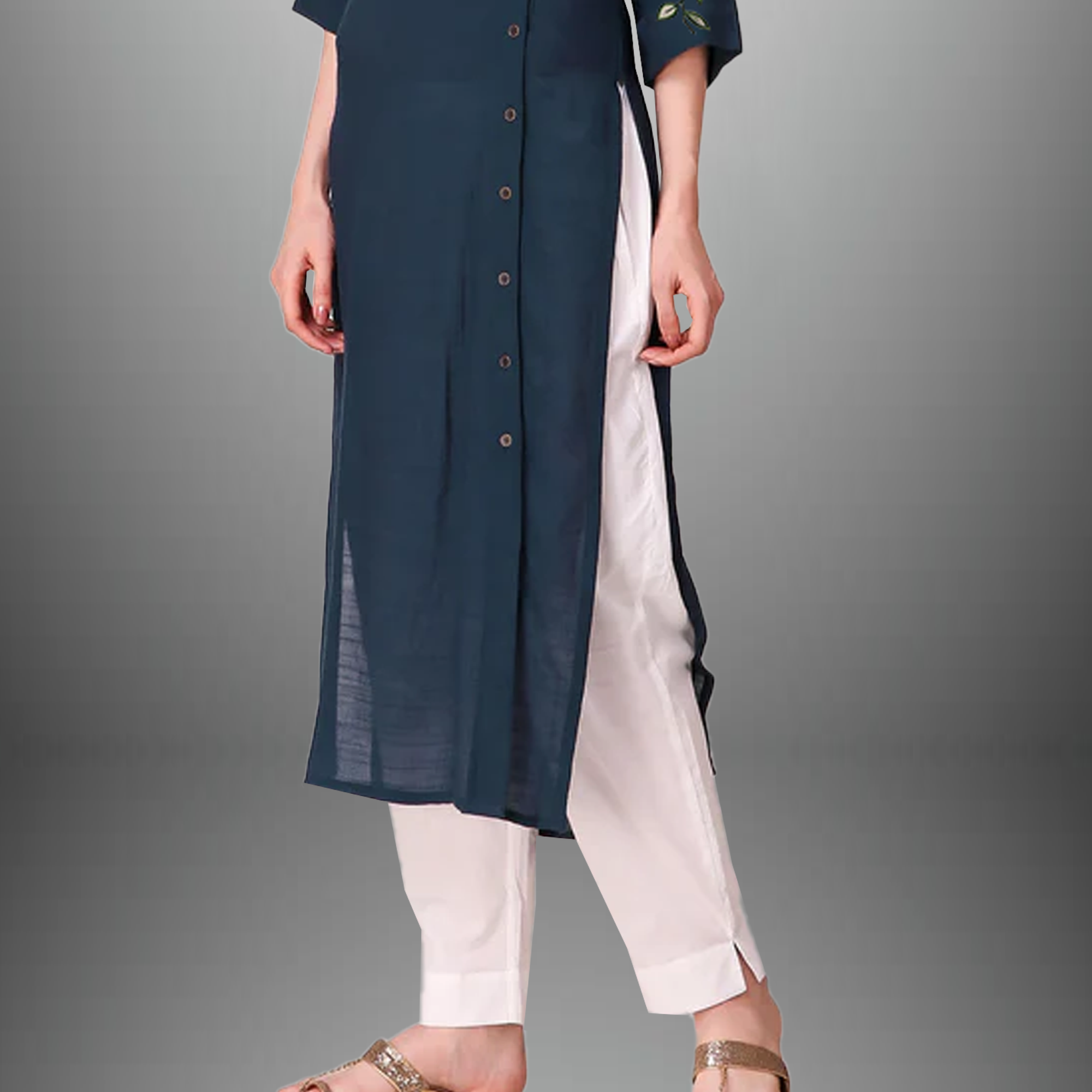 Women's shirt style kurti with white pant-RWKS021
