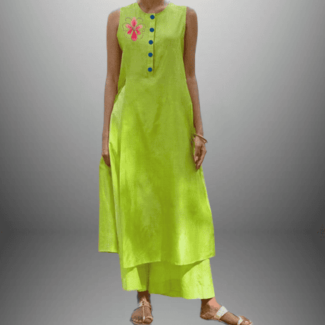 Women’s Neon Green Sleeveless kurti with Palazzo-RWKS025