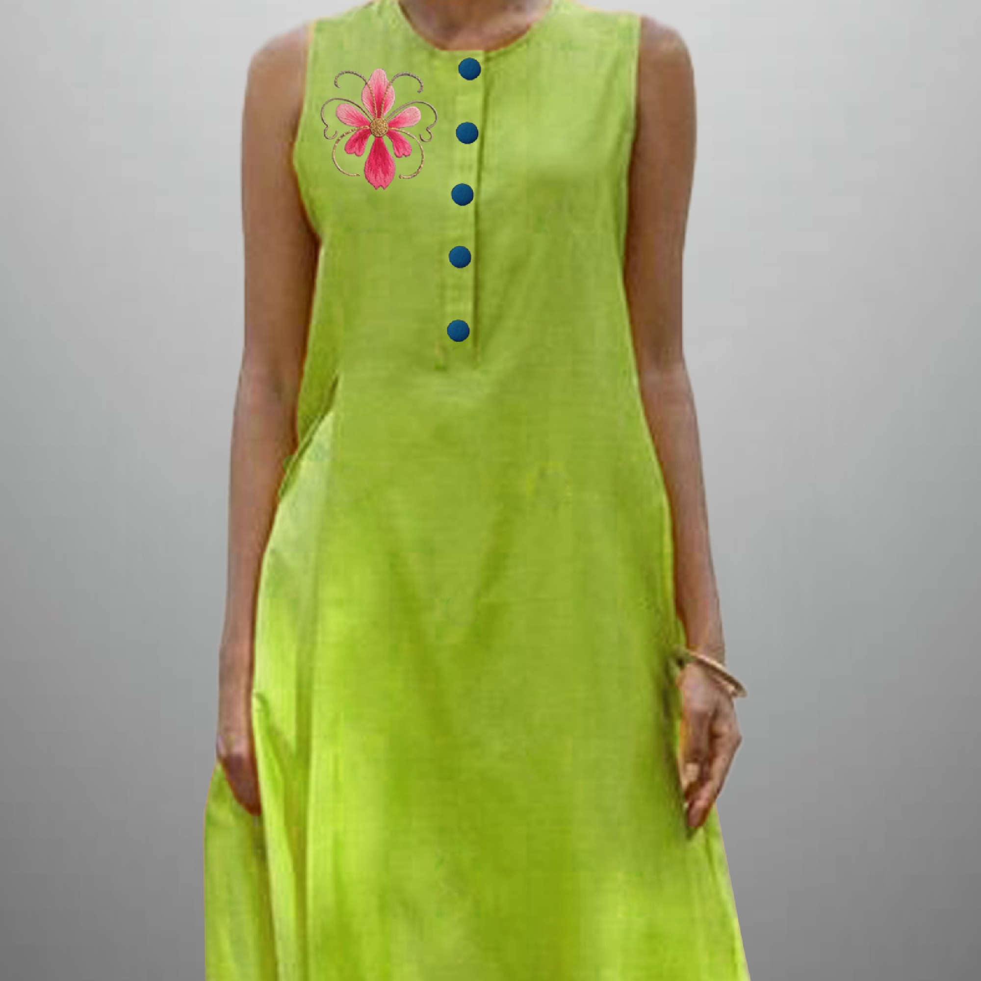 Women's Neon Green Sleeveless kurti with Palazzo-RWKS025