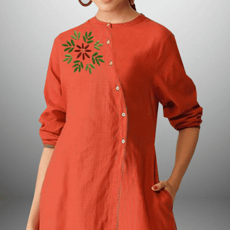 Women’s Orange kurta with button embellishment & Off-white Palazzo-RWKS024